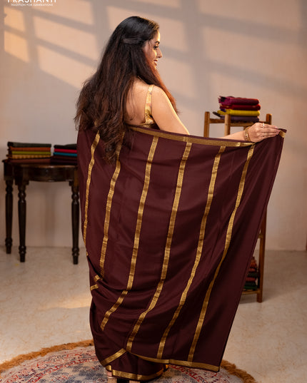 Pure mysore silk saree maroon with plain body and small zari woven border