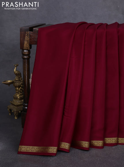 Pure mysore silk saree maroon with plain body and small zari woven border