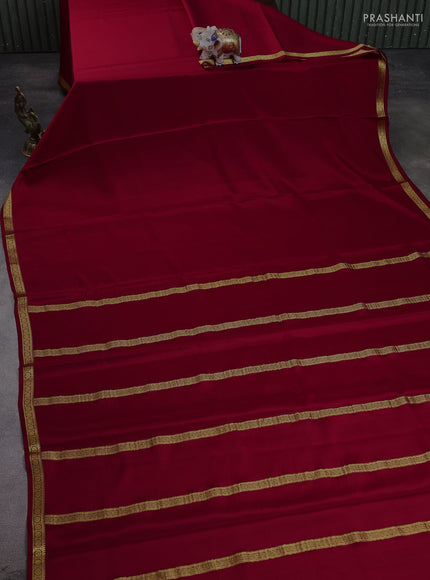Pure mysore silk saree maroon with plain body and small zari woven border