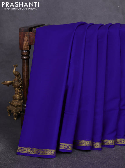 Pure mysore silk saree royal blue with plain body and small zari woven border