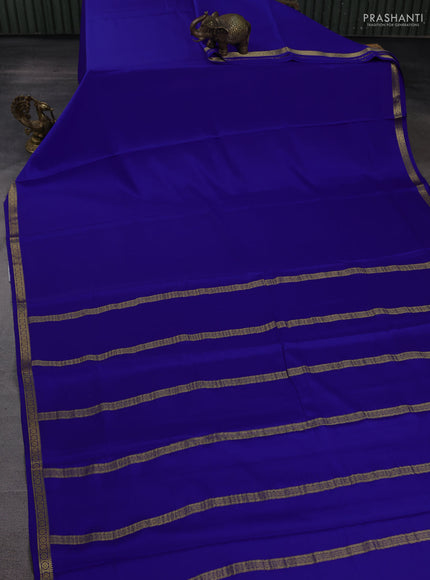 Pure mysore silk saree royal blue with plain body and small zari woven border