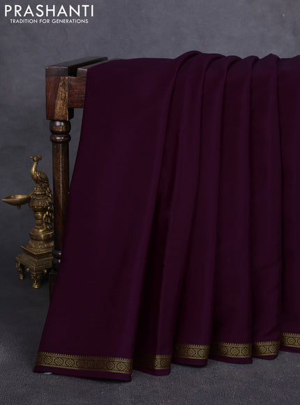 Pure mysore silk saree wine shade with plain body and small zari woven border