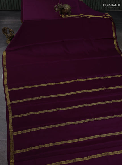 Pure mysore silk saree wine shade with plain body and small zari woven border