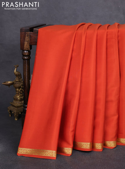 Pure mysore silk saree rust shade with plain body and small zari woven border