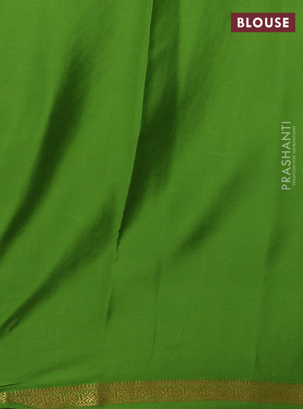 Pure mysore silk saree light green with plain body and small zari woven border