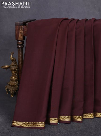 Pure mysore silk saree coffee brown with plain body and small zari woven border