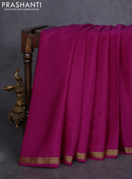 Pure mysore silk saree pink with plain body and zari woven border