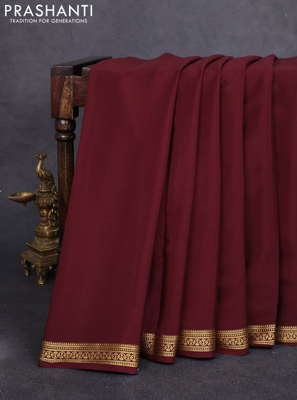 Pure mysore silk saree coffee brown with plain body and zari woven border