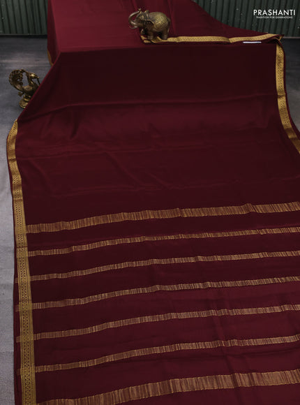 Pure mysore silk saree coffee brown with plain body and zari woven border