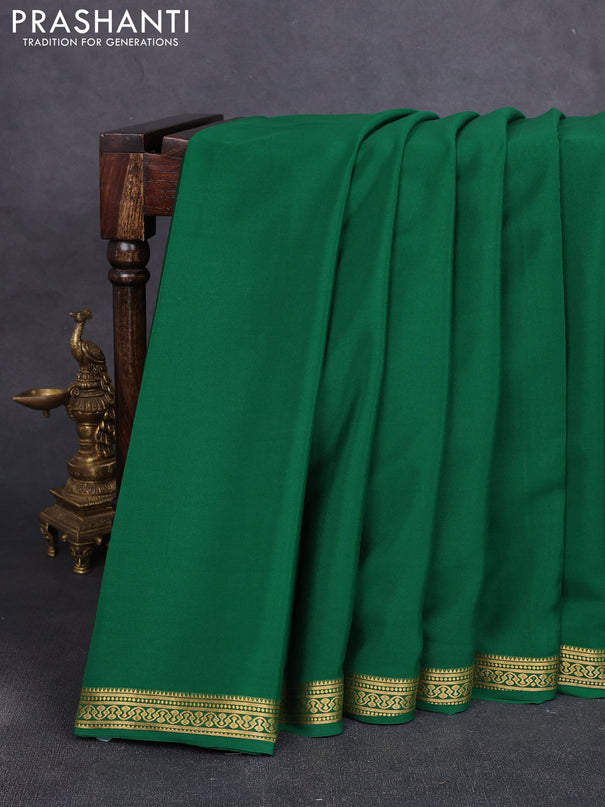 Pure mysore silk saree green with plain body and zari woven border