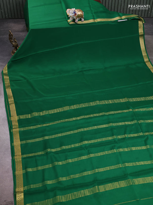 Pure mysore silk saree green with plain body and zari woven border