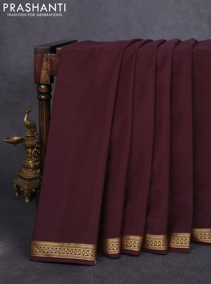 Pure mysore silk saree coffee brown with plain body and zari woven border