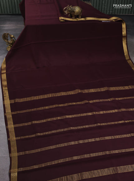 Pure mysore silk saree coffee brown with plain body and zari woven border