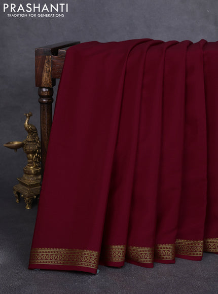 Pure mysore silk saree maroon with plain body and zari woven border