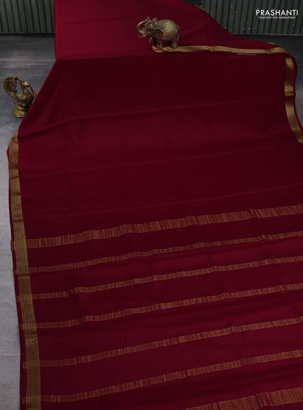 Pure mysore silk saree maroon with plain body and zari woven border
