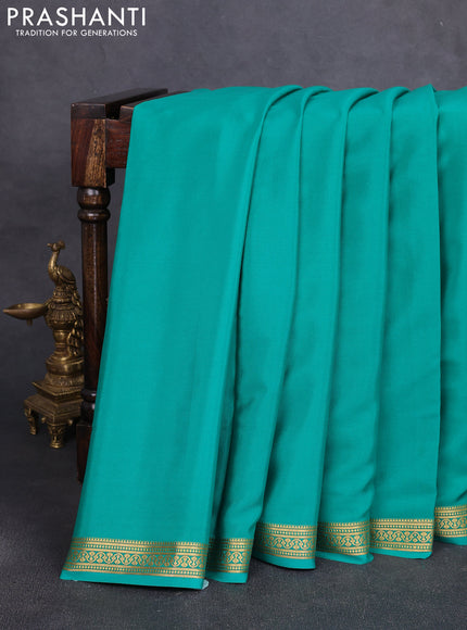 Pure mysore silk saree teal green with plain body and zari woven border