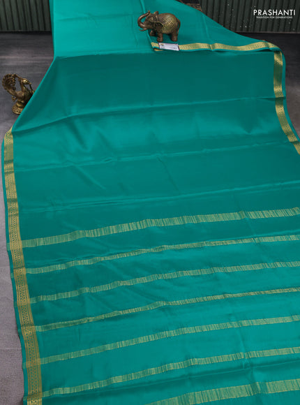 Pure mysore silk saree teal green with plain body and zari woven border