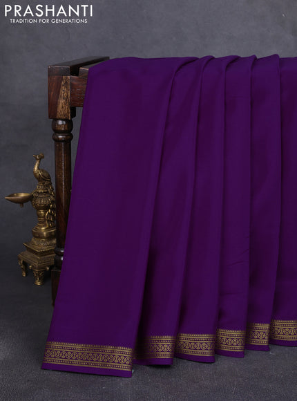 Pure mysore silk saree purple with plain body and zari woven border