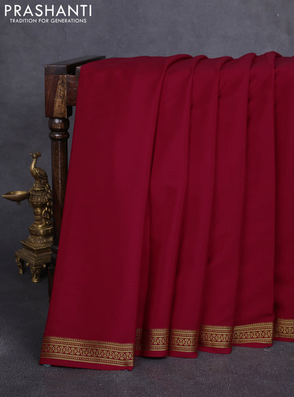 Pure mysore silk saree red with plain body and zari woven border