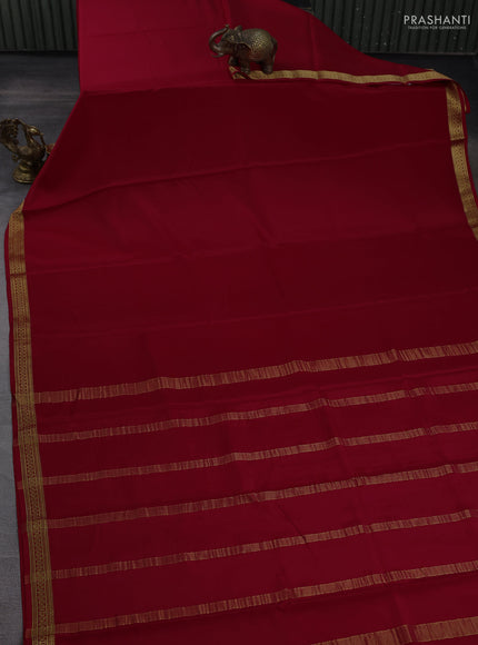 Pure mysore silk saree red with plain body and zari woven border