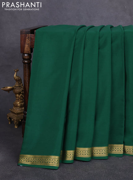 Pure mysore silk saree bottle green with plain body and zari woven border