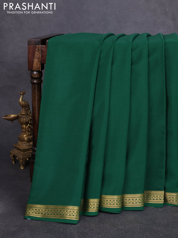 Pure mysore silk saree bottle green with plain body and zari woven border