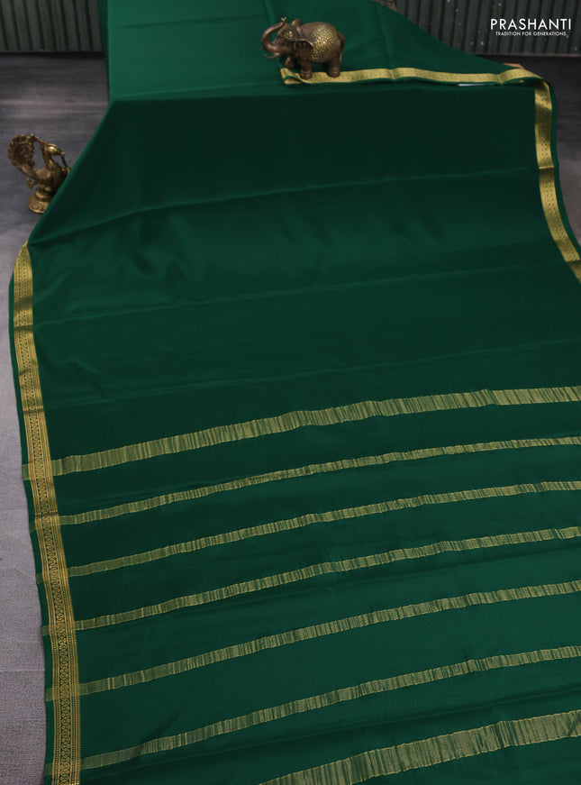 Pure mysore silk saree bottle green with plain body and zari woven border