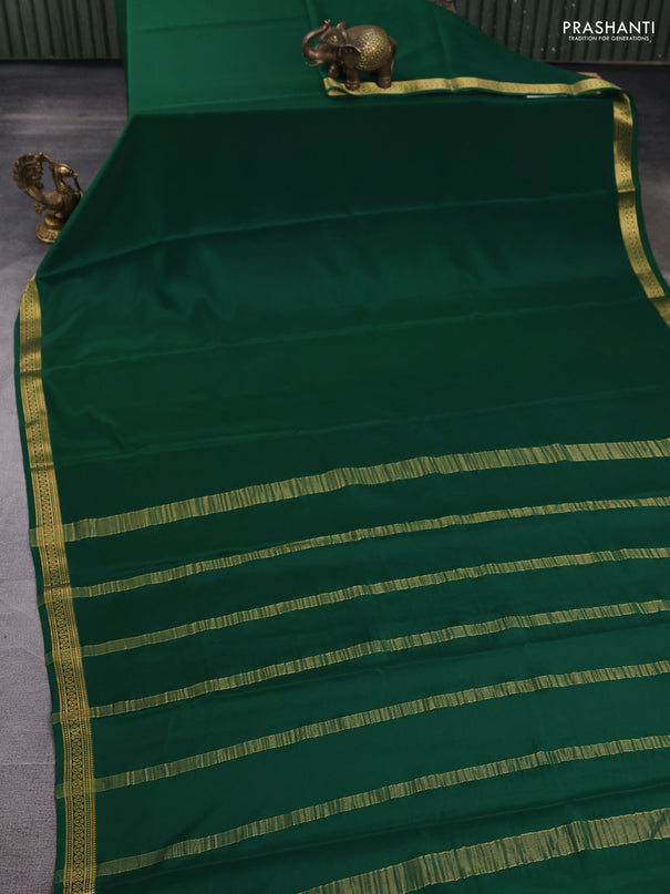 Pure mysore silk saree bottle green with plain body and zari woven border