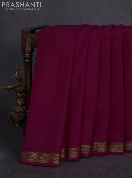 Pure mysore silk saree dark pink with plain body and zari woven border