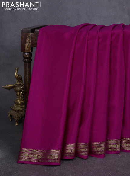 Pure mysore silk saree dark pink with plain body and zari woven butta border