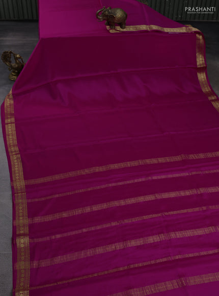 Pure mysore silk saree dark pink with plain body and zari woven butta border