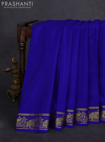 Pure mysore silk saree royal blue with plain body and zari woven butta border