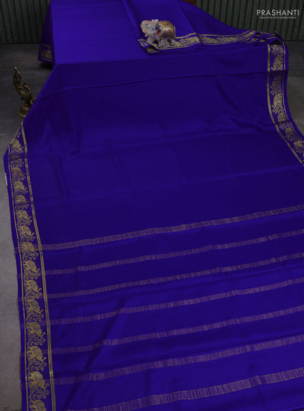 Pure mysore silk saree royal blue with plain body and zari woven butta border
