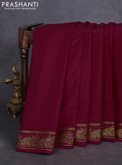 Pure mysore silk saree dark pink with plain body and zari woven butta border