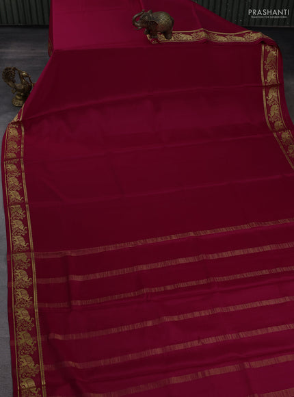 Pure mysore silk saree dark pink with plain body and zari woven butta border
