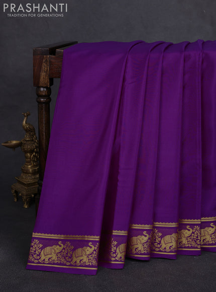 Pure mysore silk saree purple with plain body and zari woven butta border