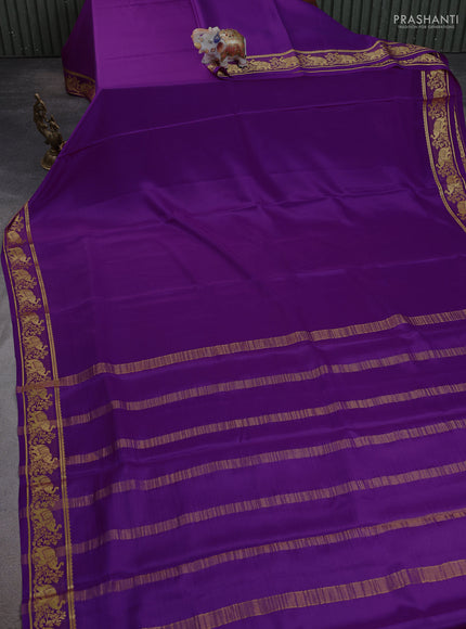 Pure mysore silk saree purple with plain body and zari woven butta border