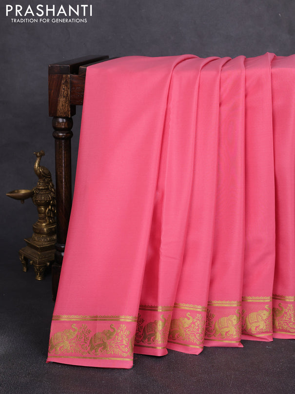 Pure mysore silk saree peach pink with plain body and zari woven butta border