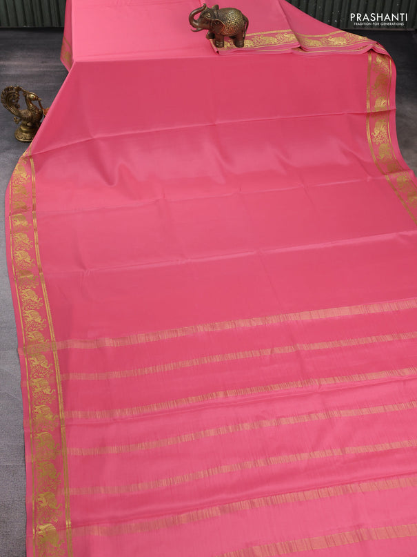 Pure mysore silk saree peach pink with plain body and zari woven butta border