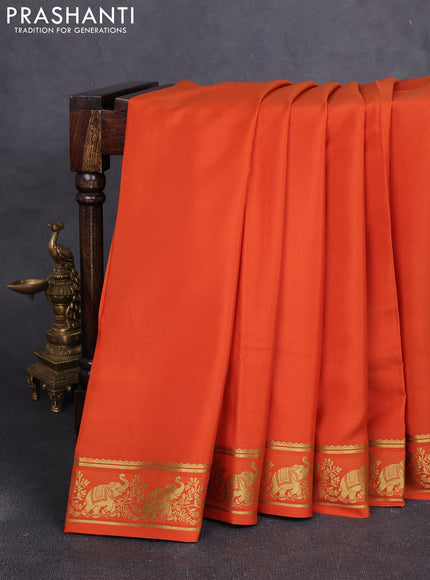 Pure mysore silk saree rust shade with plain body and zari woven butta border
