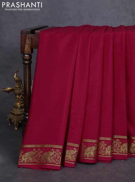 Pure mysore silk saree dark pink with plain body and zari woven butta border