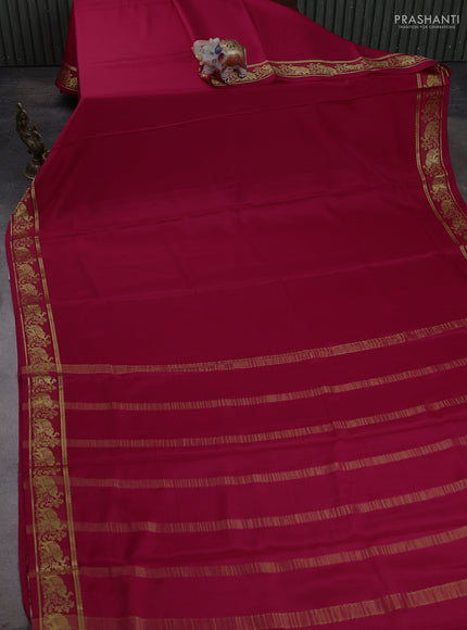 Pure mysore silk saree dark pink with plain body and zari woven butta border
