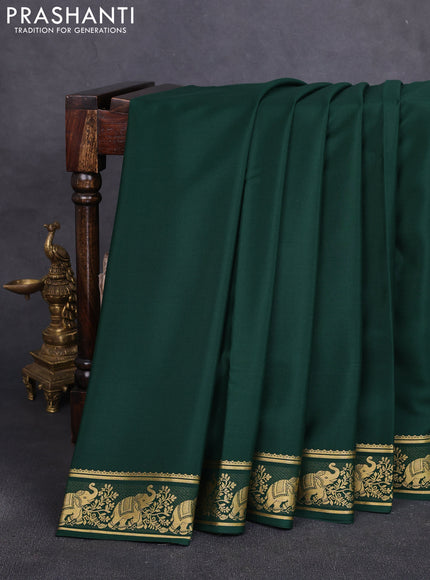 Pure mysore silk saree bottle green with plain body and zari woven butta border