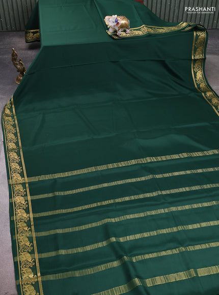 Pure mysore silk saree bottle green with plain body and zari woven butta border