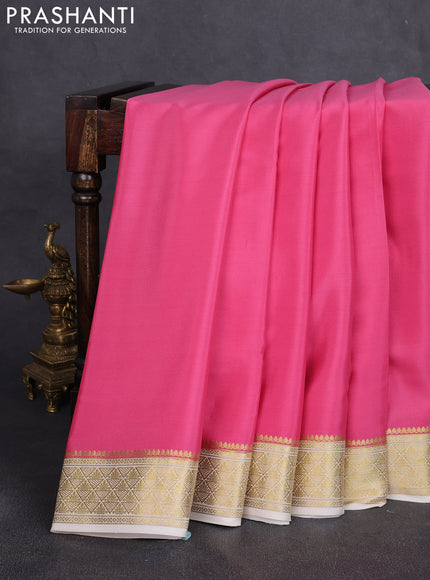 Pure mysore silk saree light pink and cream with plain body and zari woven border