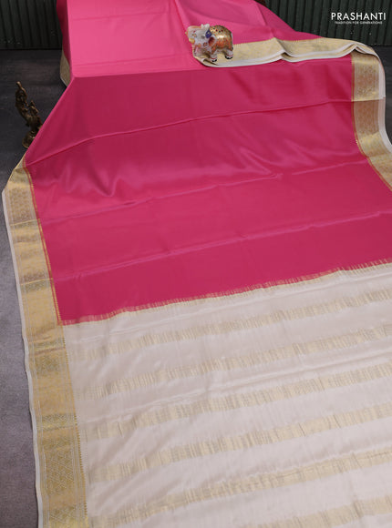 Pure mysore silk saree light pink and cream with plain body and zari woven border