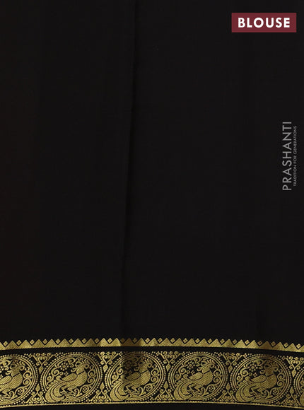 Pure mysore silk saree orange and black with plain body and peacock zari woven border