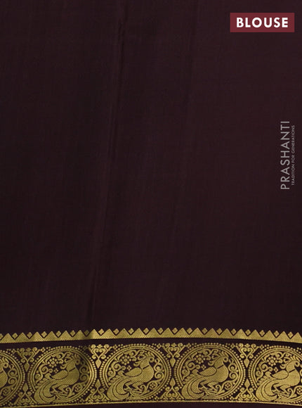 Pure mysore silk saree rust shade and coffee brown with plain body and peacock zari woven border