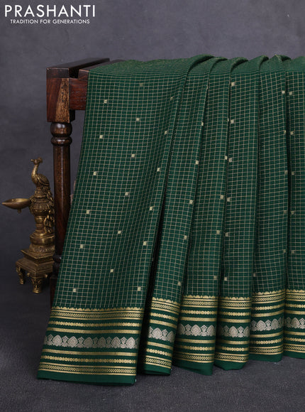 Pure mysore silk saree bottle green with allover zari checks & buttas and zari woven border