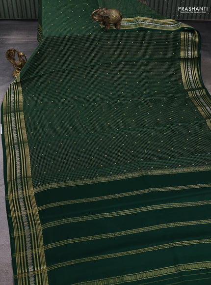 Pure mysore silk saree bottle green with allover zari checks & buttas and zari woven border